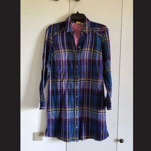 Plaid Shirtdress with Bead Embellishments